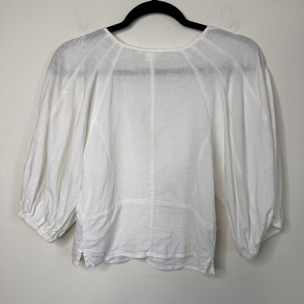 H&M Womens Linen Milkmaid Coquette Babydoll Top Size XS Puff Sleeve Cottagcore - Picture 5 of 12